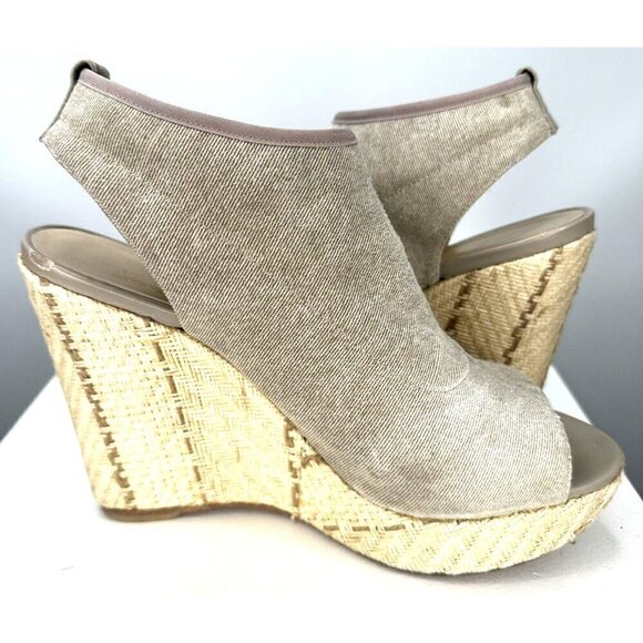 Stuart Weitzman Womens Wedge Heel Sandals Espadrille Platform Canvas Beige 9.5M - Picture 5 of 12